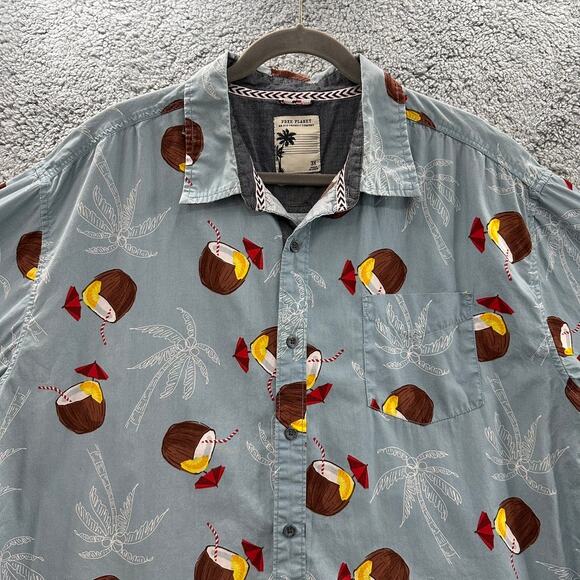 Free Planet Men's 3X Hawaiian Shirt Coconuts Button Up Casual Beach Party - Picture 2 of 8